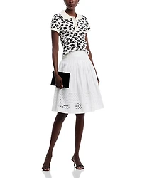 Pleated Eyelet Embroidered Skirt