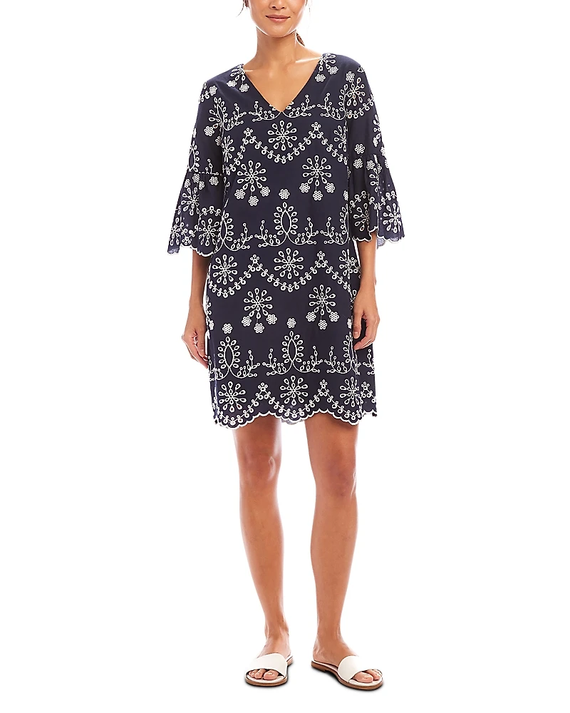 Karen Kane Flare Sleeve Embroidered Dress