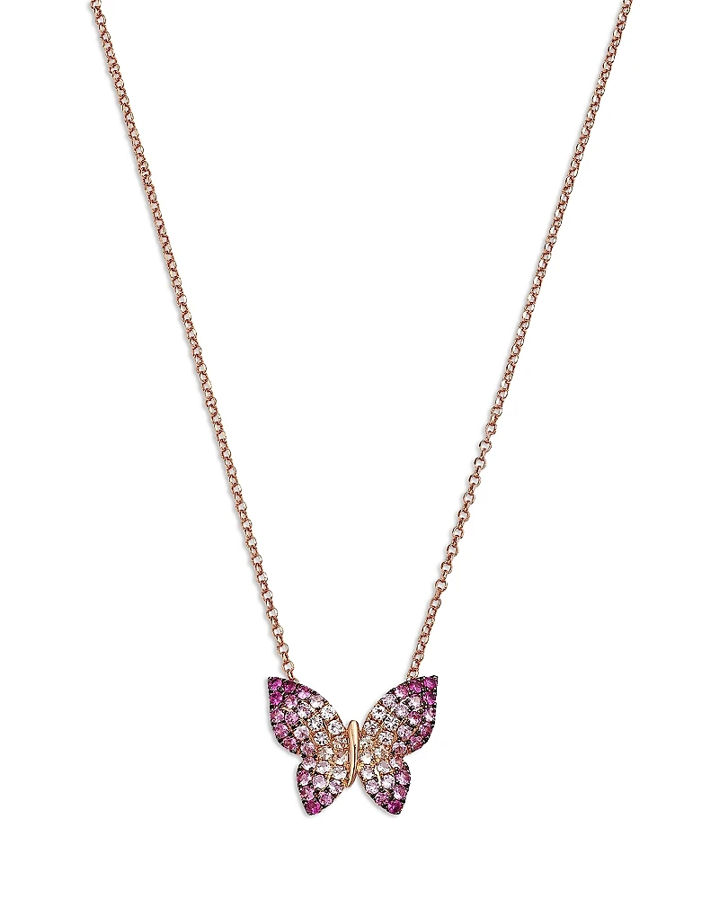 Bloomingdale's Fine Collection Pink & White Sapphire Ombre Butterfly Pendant Necklace