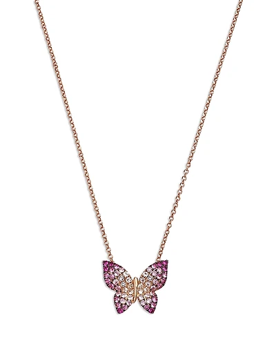 Bloomingdale's Fine Collection Pink & White Sapphire Ombre Butterfly Pendant Necklace
