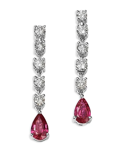 Bloomingdale's Fine Collection Ruby & Champagne Diamond Linear Drop Earrings