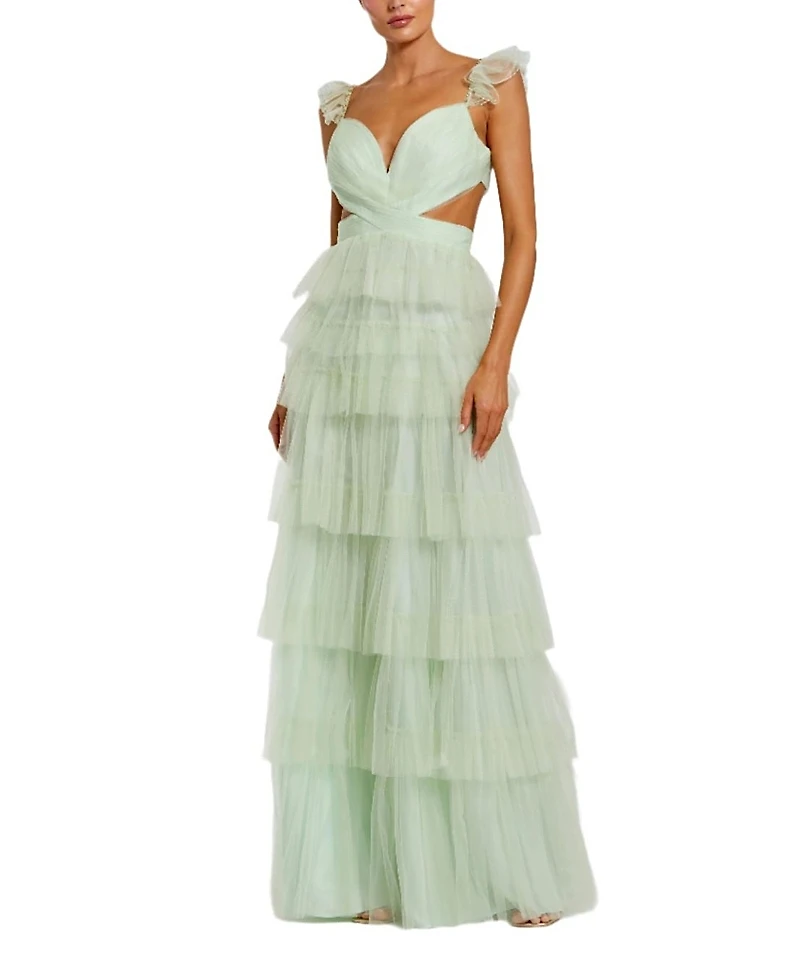 Mac Duggal Ruffle Tiered Tulle Cut Out Gown