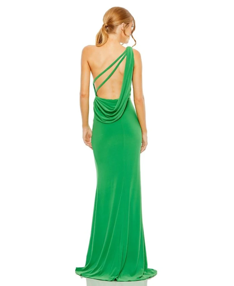 Jersey One Shoulder Draped Back Gown