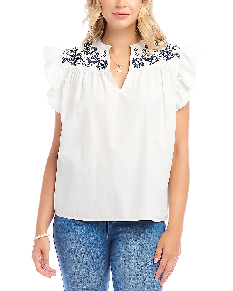 Karen Kane Embroidered Ruffled Top
