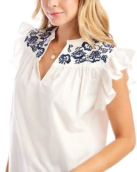 Embroidered Ruffled Top