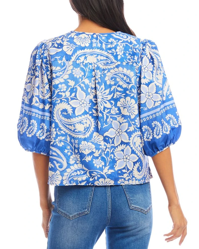 Puffed Sleeve Paisley Print Blouse