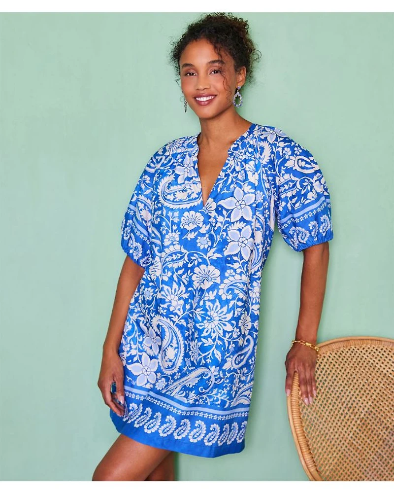 Printed Puff Sleeve Peasant Dress