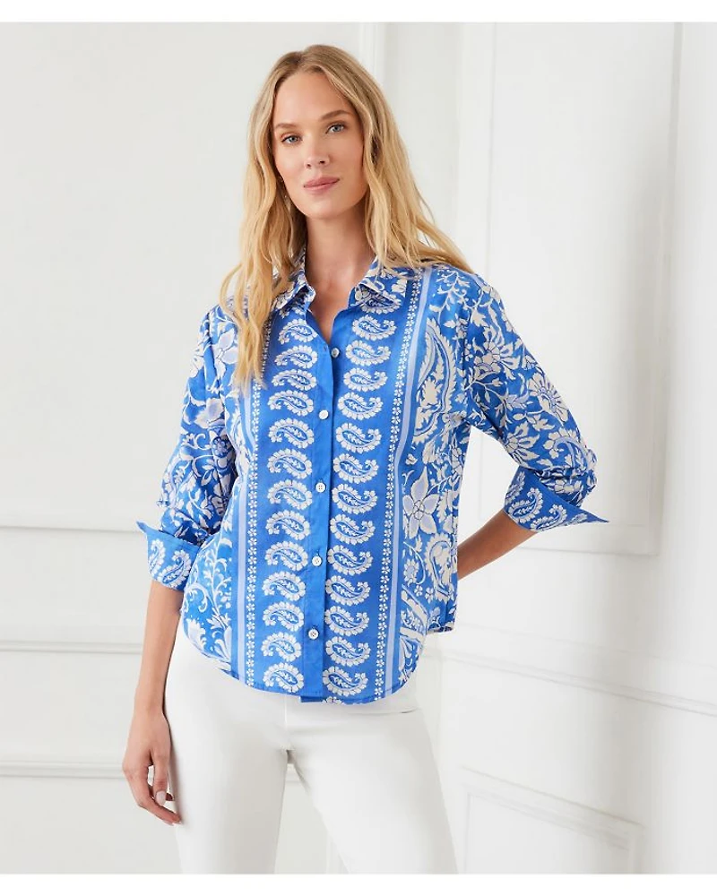 Ruched Sleeve Paisley Print Shirt