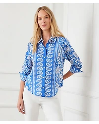Ruched Sleeve Paisley Print Shirt