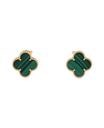 Vintage Alhambra Earrings 18K Gold and Malachite