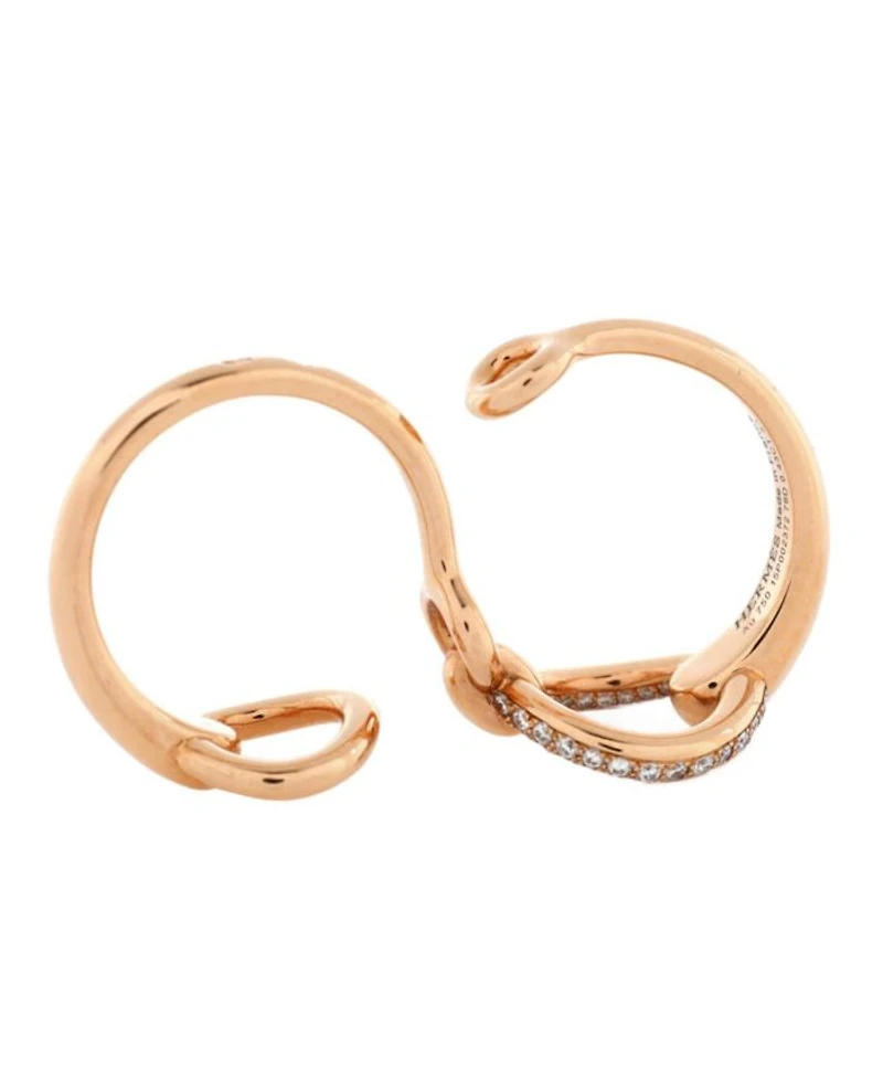 Large Filet d'Or Double Ring 18K Rose Gold with Diamonds
