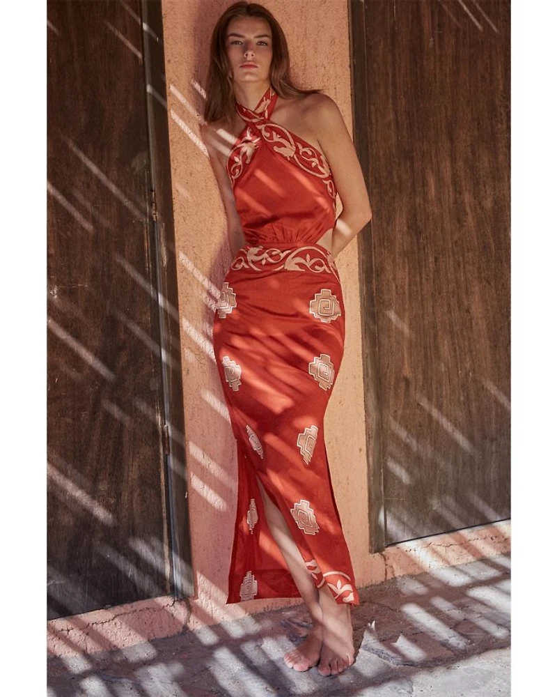 Printed Cut Out Halter Maxi Dress