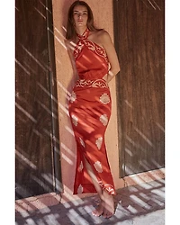 Printed Cut Out Halter Maxi Dress