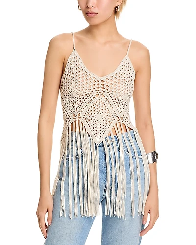 Aqua Crocheted Fringe Tank Top - Exclusive