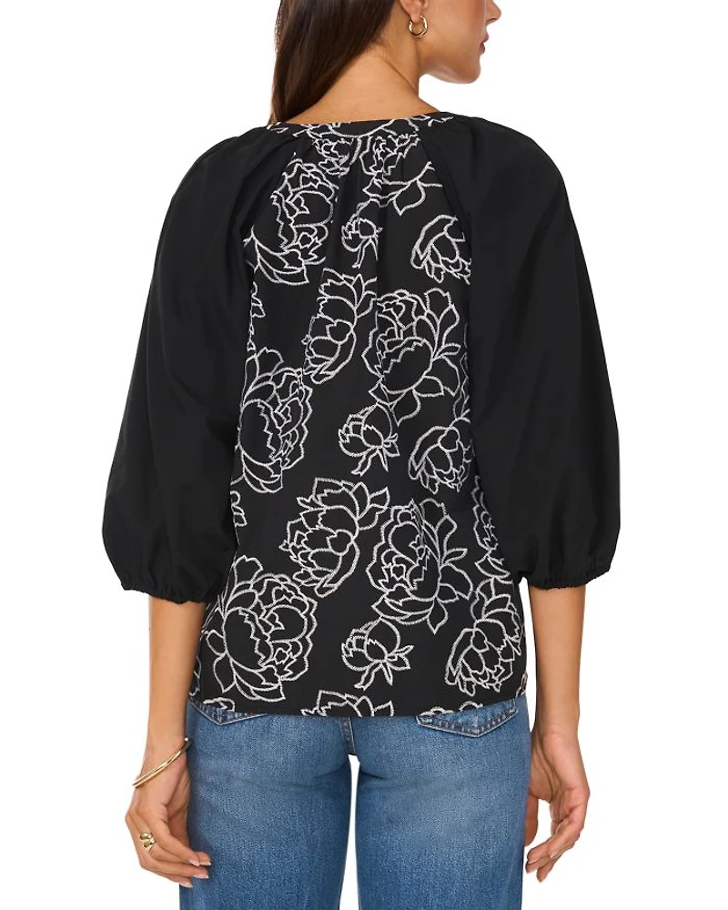 Raglan Sleeve Embroidered Button Down Shirt