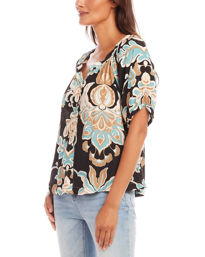 Petite Short Sleeve Peasant Top