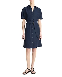 Vince Cuffed Short Sleeve Belted Shirt Dress
