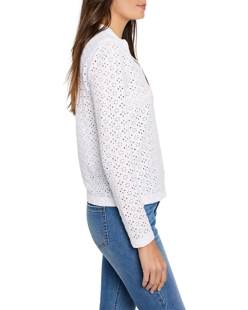Knit Eyelet Split Neck Top