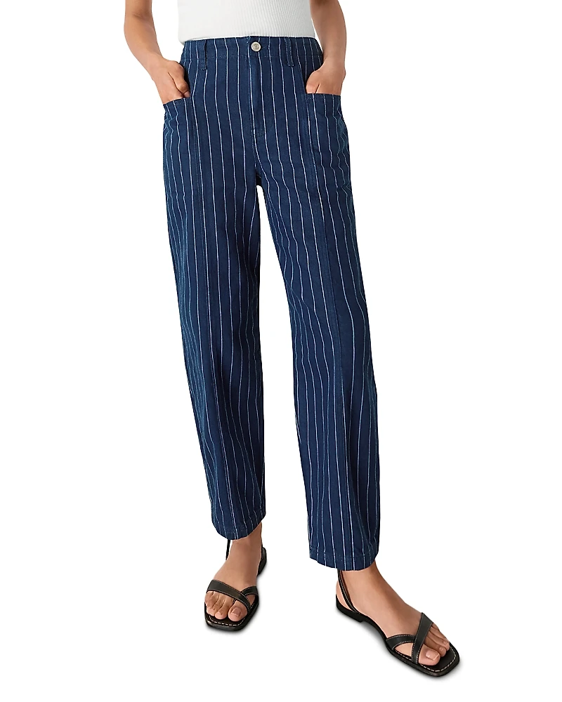 Whistles Pinstripe Barrel Leg High Rise Jeans