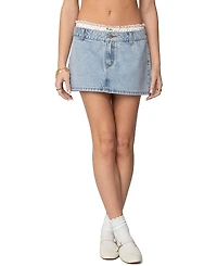 Edikted Floral Peekaboo Denim Mini Skirt