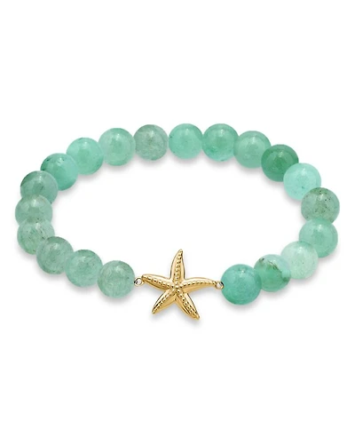 Starfish Charm Gemstone Beaded Stretch Bracelet 18K Gold Plated Sterling Silver - Exclusive