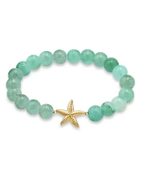 Starfish Charm Gemstone Beaded Stretch Bracelet 18K Gold Plated Sterling Silver - Exclusive