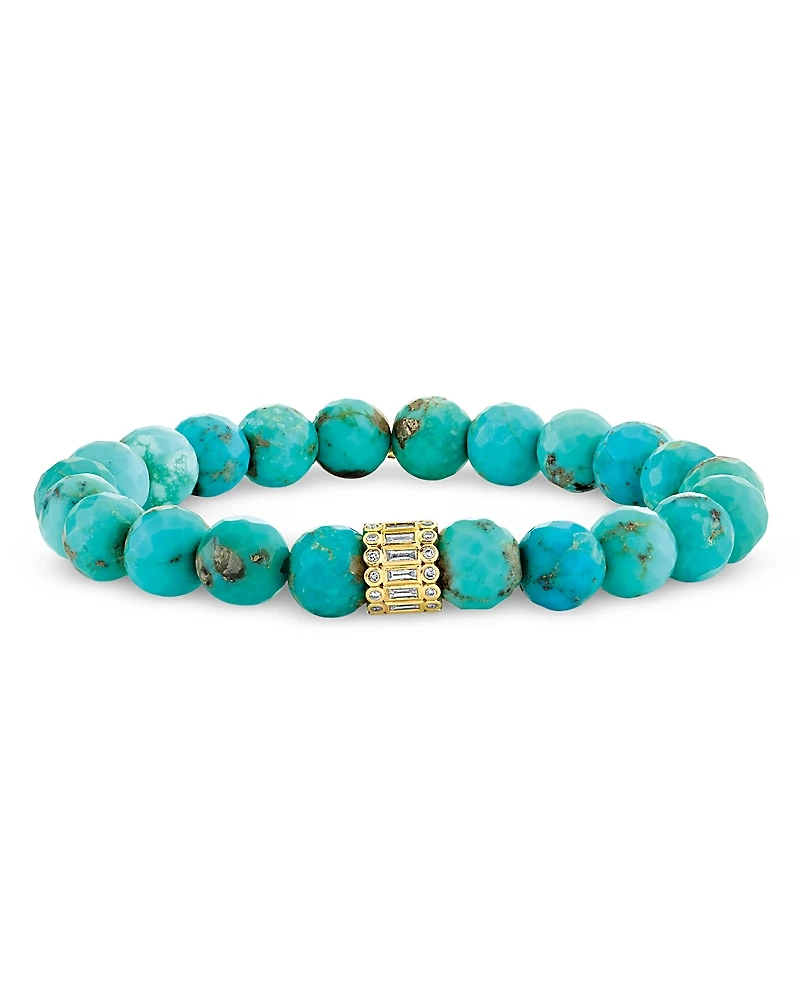 Sydney Evan 14K Yellow Gold Matrix Turquoise & Diamond Beaded Stretch Bracelet