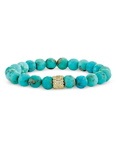 Sydney Evan 14K Yellow Gold Matrix Turquoise & Diamond Beaded Stretch Bracelet