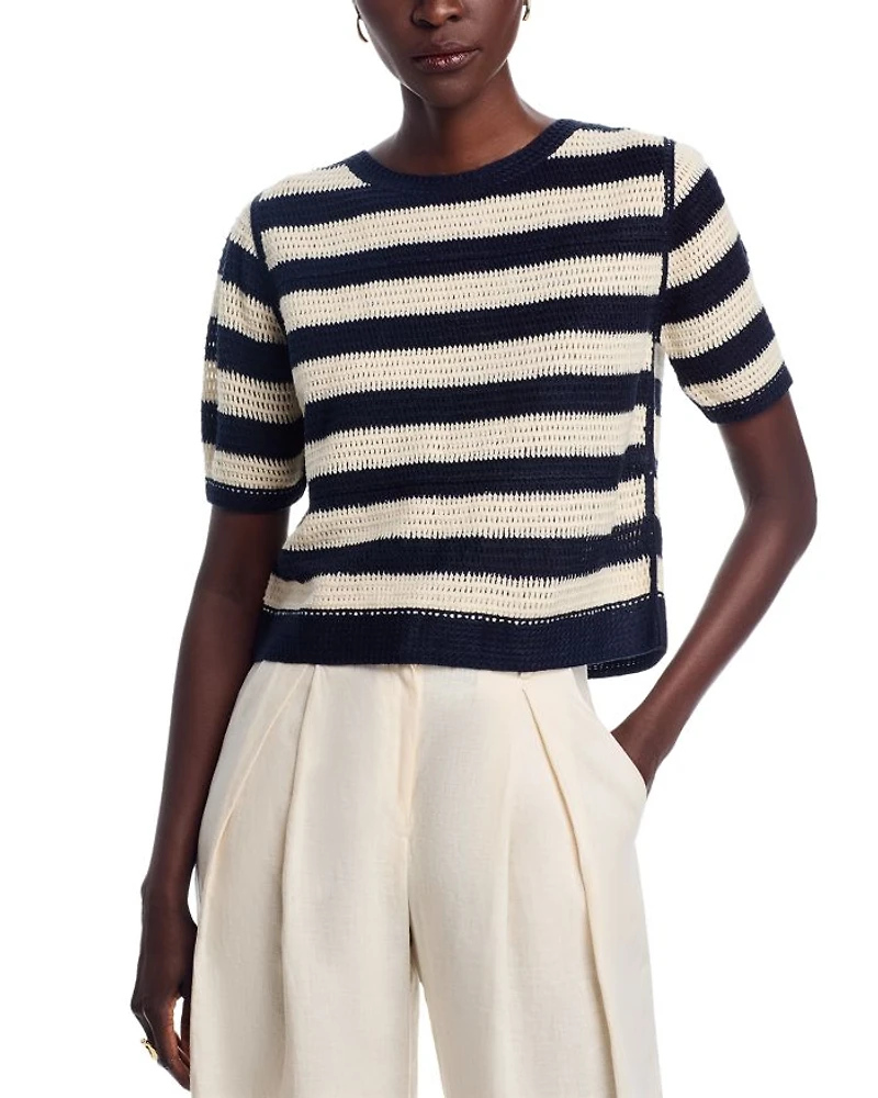 Striped Short Sleeve Pullover Sweater