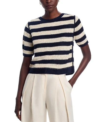 Striped Short Sleeve Pullover Sweater