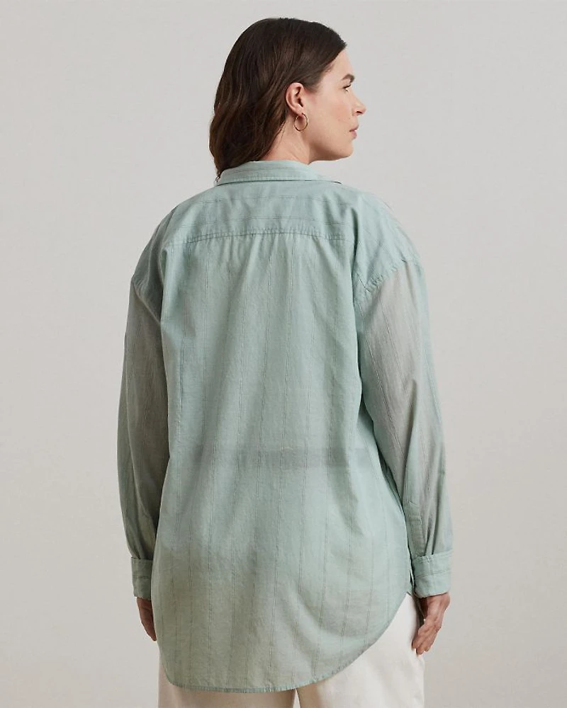 Plus Oversize Striped Cotton Voile Shirt