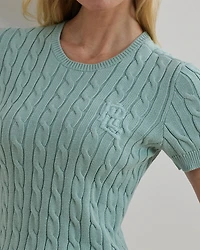 Cable Knit Cotton Short Sleeve Sweater