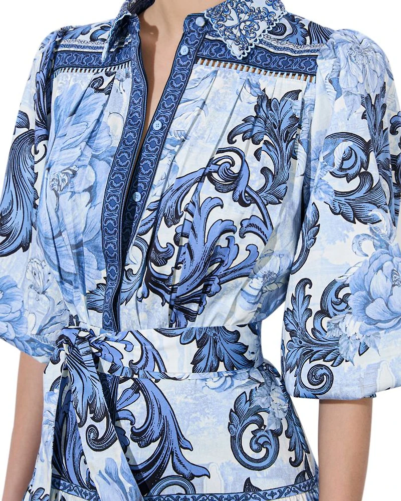 Geneva Printed Tiered Blouson Sleeve Dress