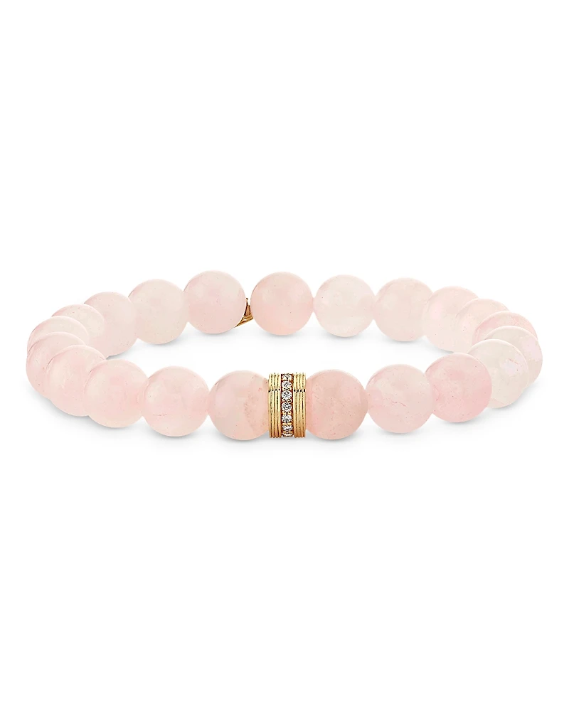 Sydney Evan 14K Yellow Gold Rose Quartz & Diamond Stretch Bracelet