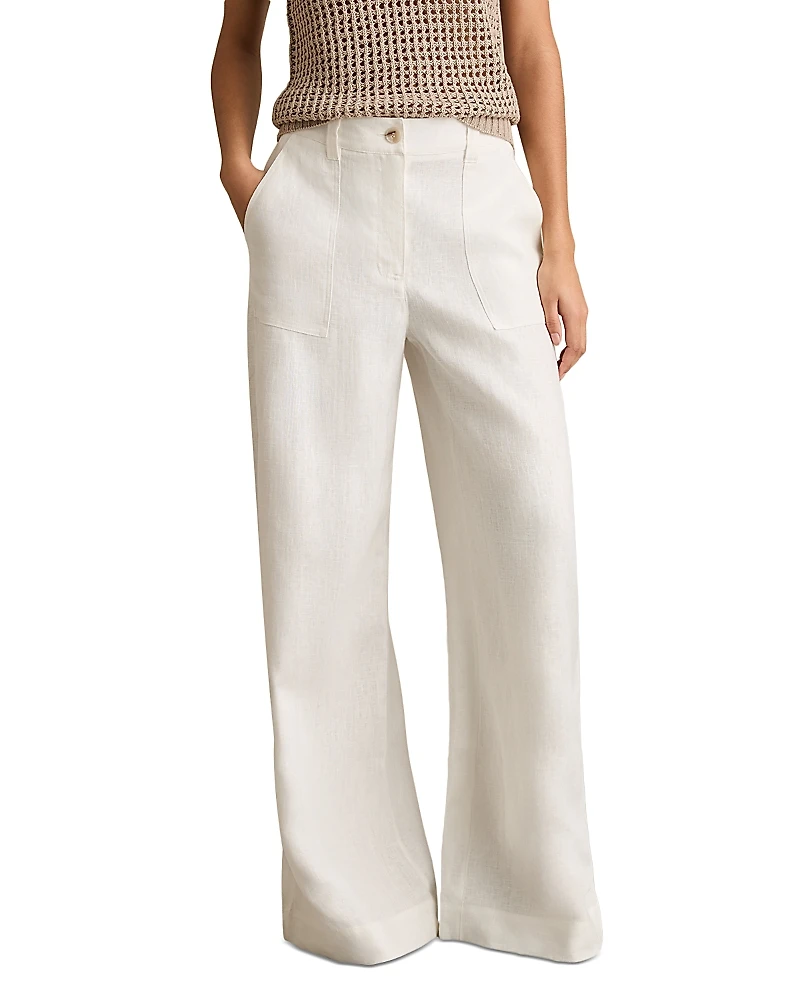Reiss Petite Ashby Wide Leg Linen Trousers