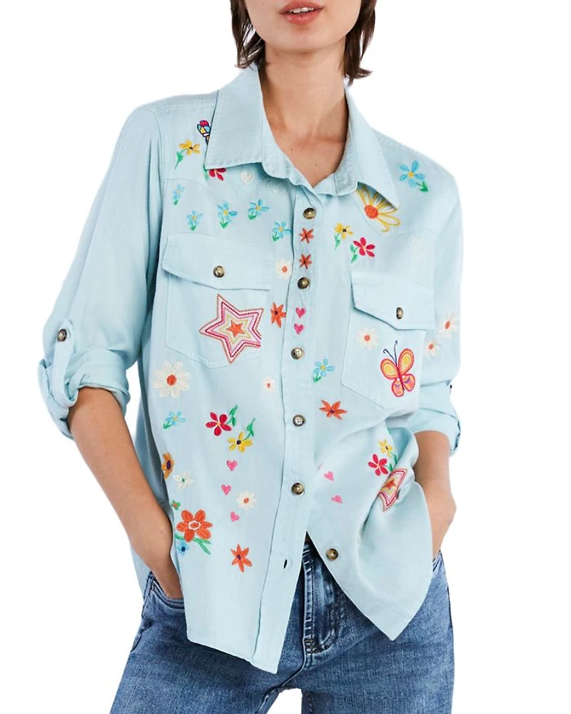 Sketchbook Embroidered Denim Shirt