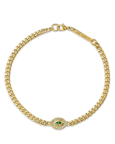 Zoe Chicco 14K Yellow Gold Emerald Marquis & Diamond Evil Eye Link Bracelet