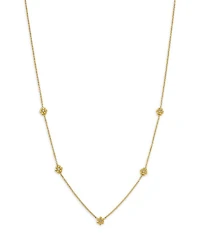 14K Yellow Gold Prong Diamonds Tiny Bead Flower Collar Necklace, 14-16"