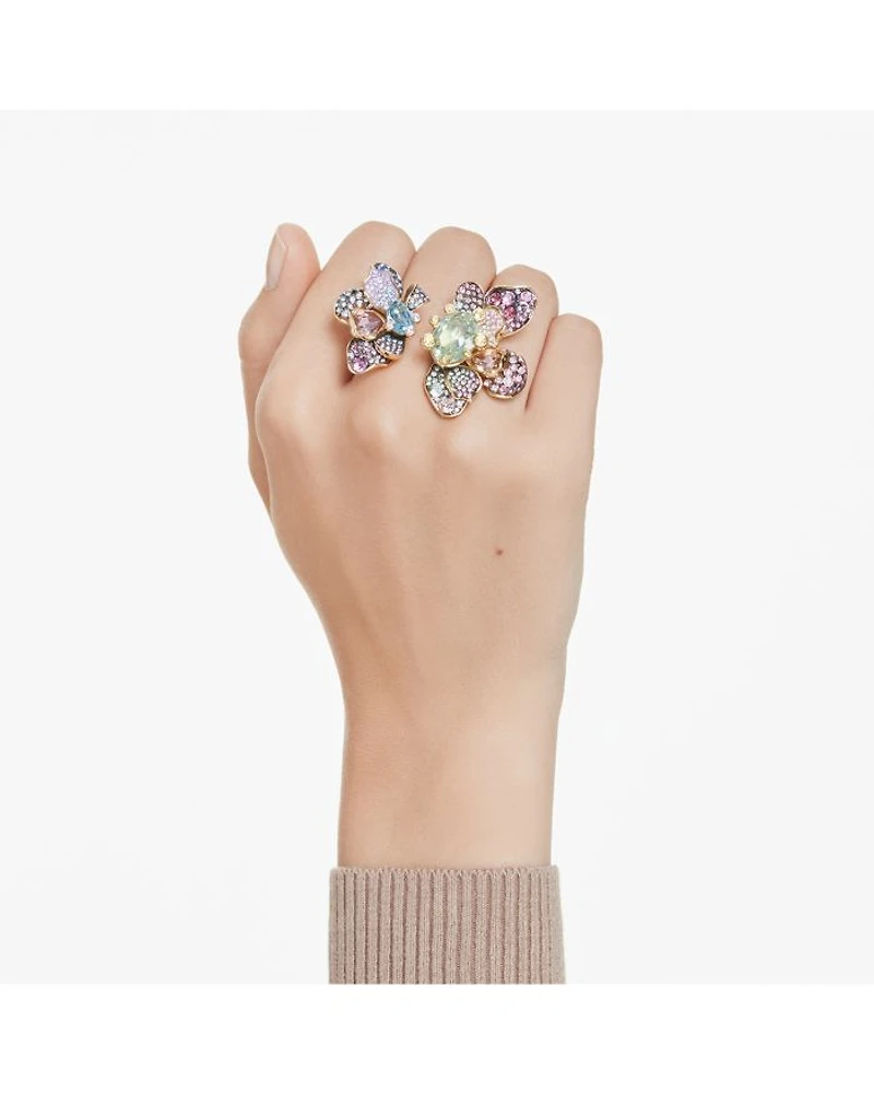 Idyllia Multicolor Crystal Flower Open Statement Ring