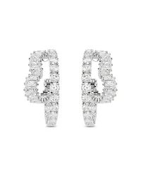 Matrix Crystal Round & Heart Double Row Hoop Earrings in Rhodium Plated