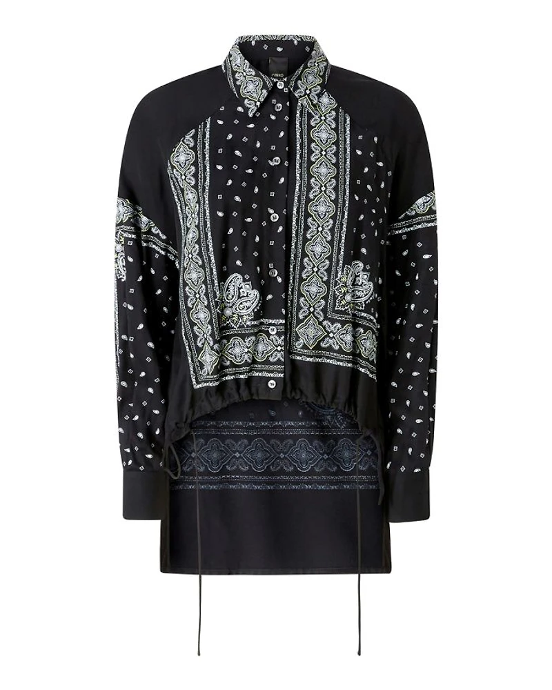 Printed Drawstring Hem Blouse