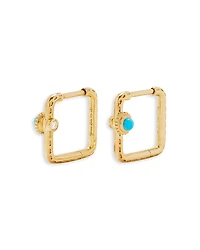 Yvonne Leon 9K Yellow Gold Paire de Creoles Mini Gousset Turquoise & Gray Diamond Square Hoop Earrings