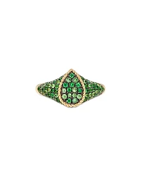 Yvonne Leon 9K Yellow Gold Tsavorite Pave Baby Chevaliere Poire Signet Ring