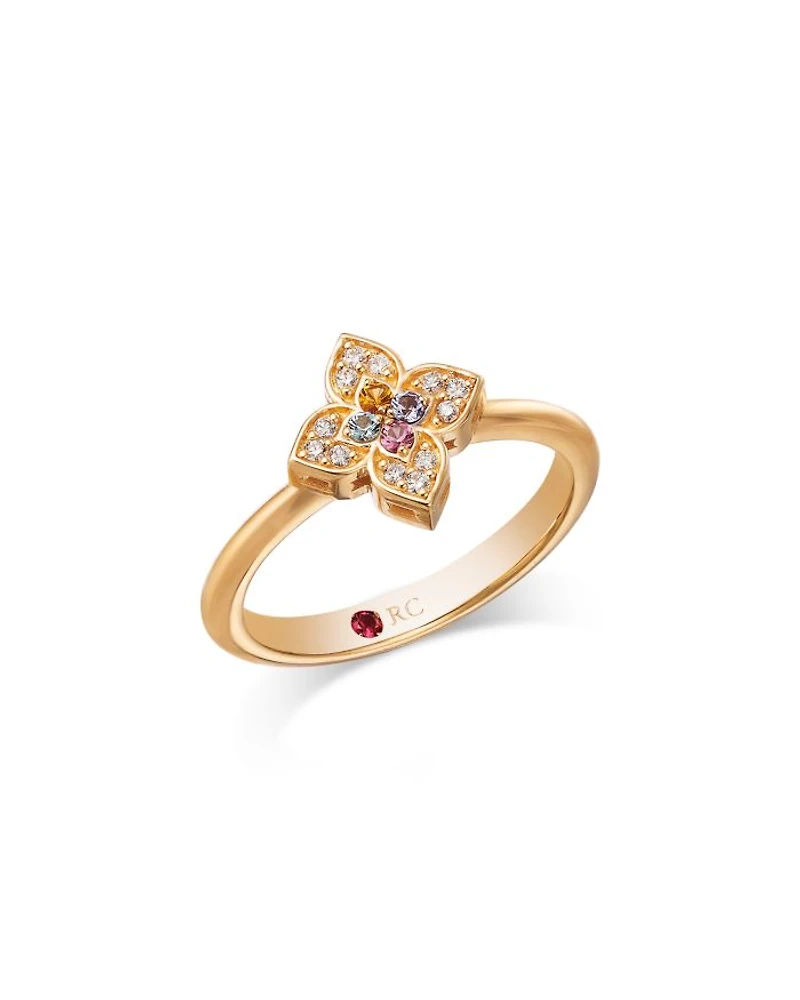 18K Rose Gold Venetian Princess Carnevale Multi Gemstone & Diamond Flower Ring