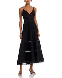 LoveShackFancy Catryn Scalloped V Neck Midi Dress