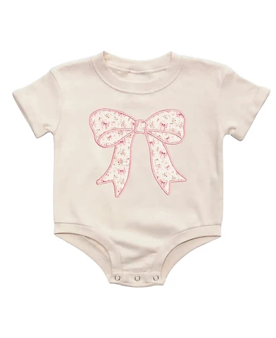 Sweet Wink Girls' Ditsy Floral Bow Patch Short Sleeve Romper - Baby