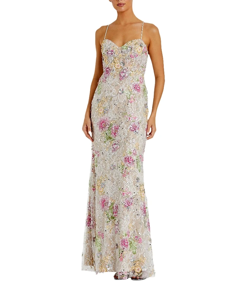 Mac Duggal Floral Embellished Sleeveless Bustier Gown