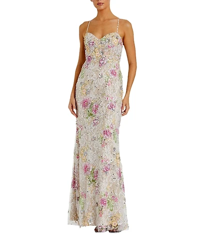 Mac Duggal Floral Embellished Sleeveless Bustier Gown