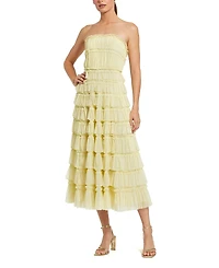 Mac Duggal Solid Mesh Dot Micro Ruffle Strapless Midi Dress