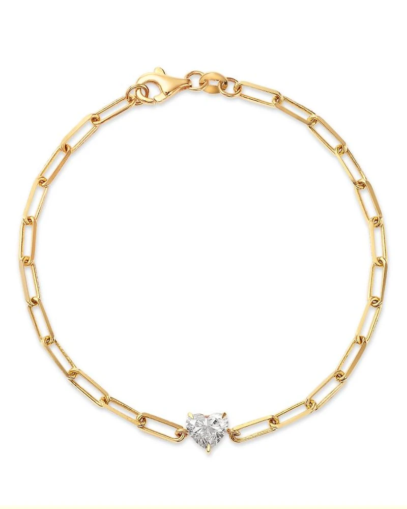 Heart Lab Grown Diamond Solitaire Paperclip Bracelet in 14K Yellow Gold, 0.5 tcw